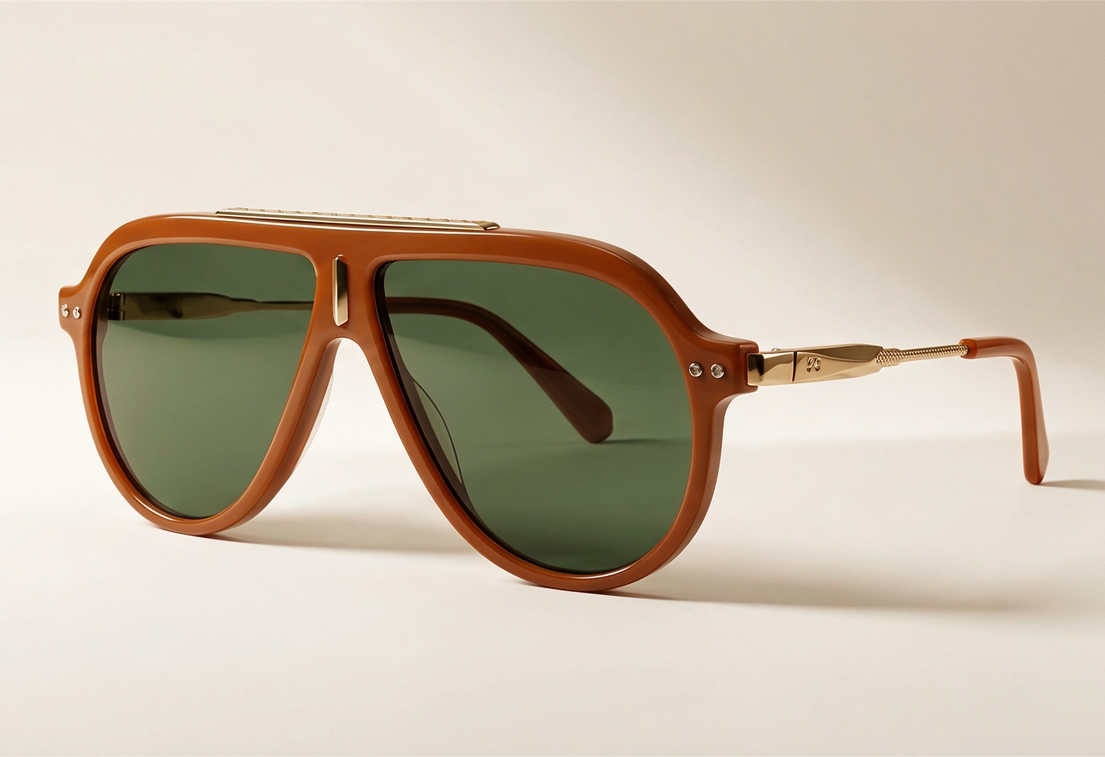 Brown frame sunglasses with green lenses for a private-label polarized collection