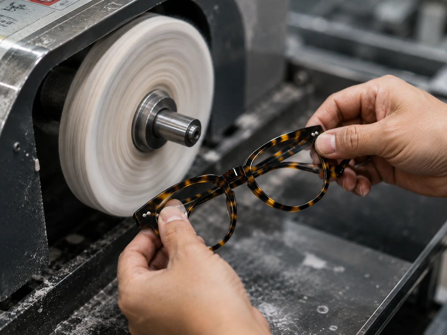 Custom sunglasses manufacturer polishing premium eyewear frames