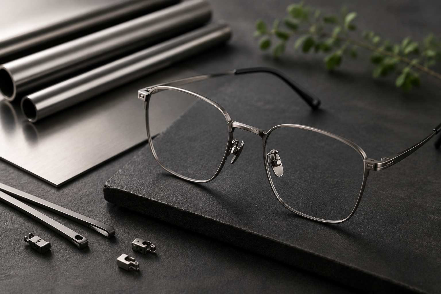 Japanese titanium eyewear frame with titanium material components