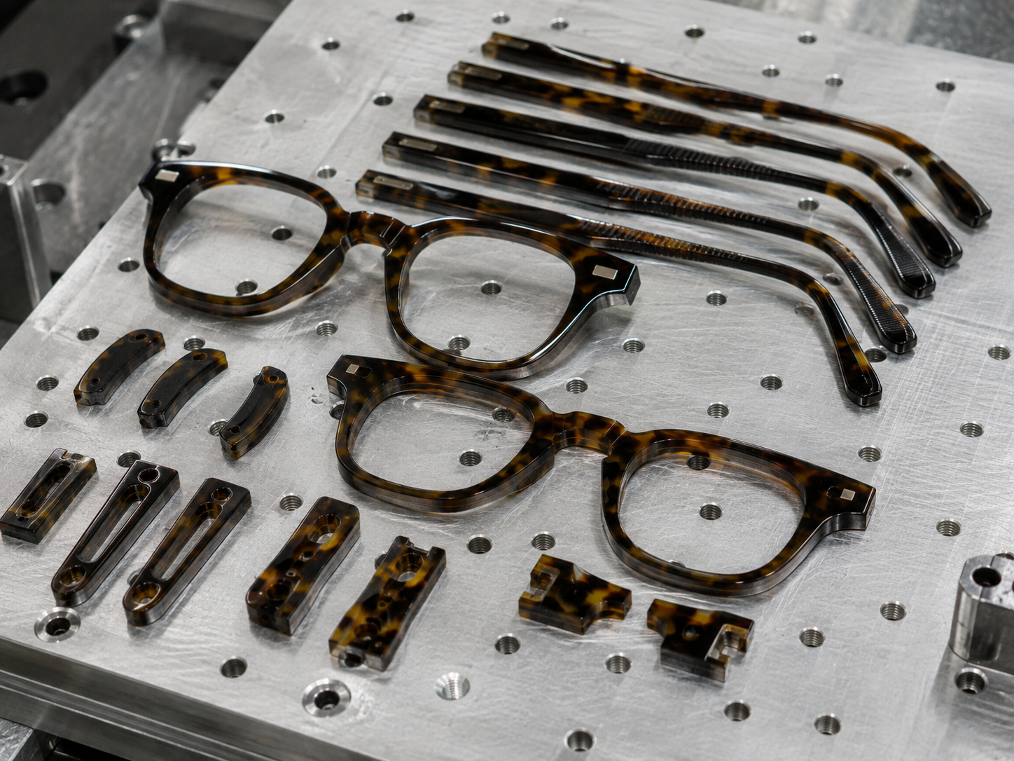Eyewear frame materials and machined acetate frame components